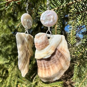 Oyster Shell Earrings with Freshwater Pearl & UV Resin
