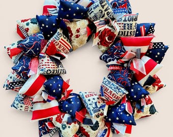 Décoration de porte couronne florale banderoles rayures du 4 juillet