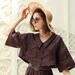 Cropped boxy linen shirt with chelsea collar for women, deep v-neck natural linen blouse, loose linen crop top, made-to-order 
