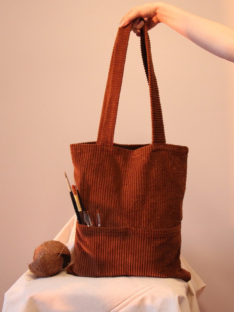 Handmade corduroy tote bag with external and internal pockets Etsy