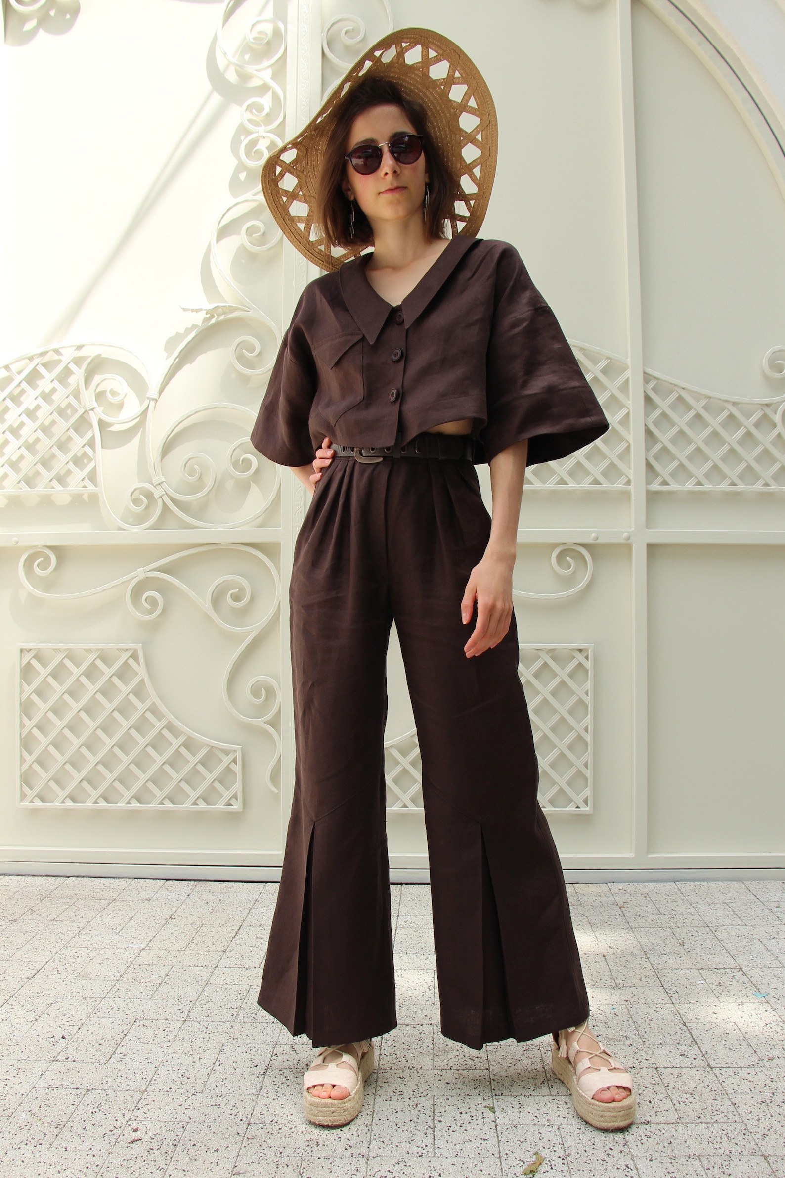 Linen two piece set for womencropped loose linen shirt and Etsy