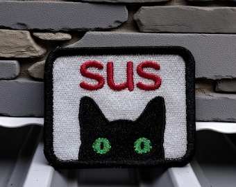 SUS Black Cat Patch: Embroidered Iron-On Twill Applique