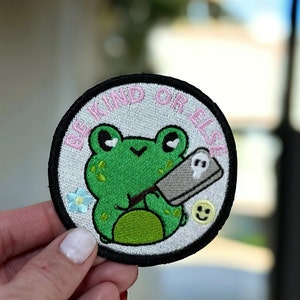 Be Kind Frog Patch: Embroidered Iron-On Twill Patch