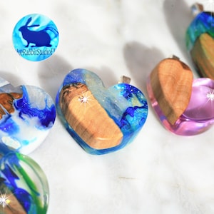 resin heart necklace, wood resin pendant,  engagement present,  push present
