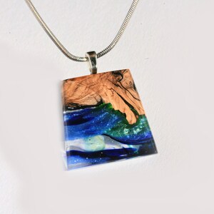 Ocean blue mermaid necklace for your deep sea jewelry with Olive wood and resin sky necklace, graduation gift, round snake chain