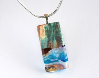 Sea green necklace, Wood resin jewelry, wood epoxy necklace, female gift ideas