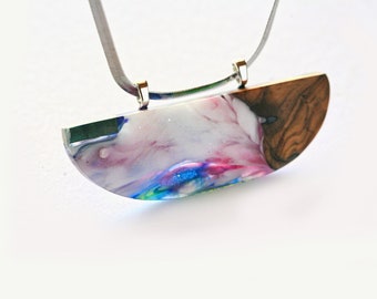 wood resin jewelry half - circle pendant - 40th birthday gifts for women