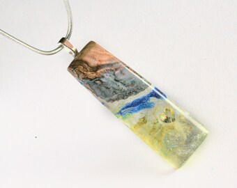 Wood resin jewelry, Moonlight jewel, lovely Long drop necklace