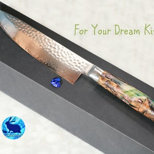 Chef knife, Damascus chef knife or Japanese knife, A Superb Damascus VG10 steel blade and Olive wood handle