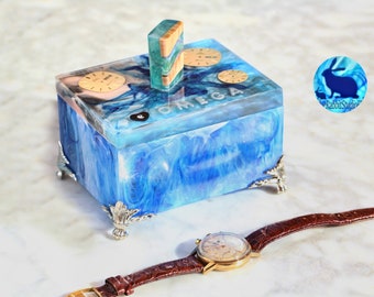 Resin trinket box, vintage omega watch, watch box for men, unique jewelry box, 1 year anniversary gift for boyfriend