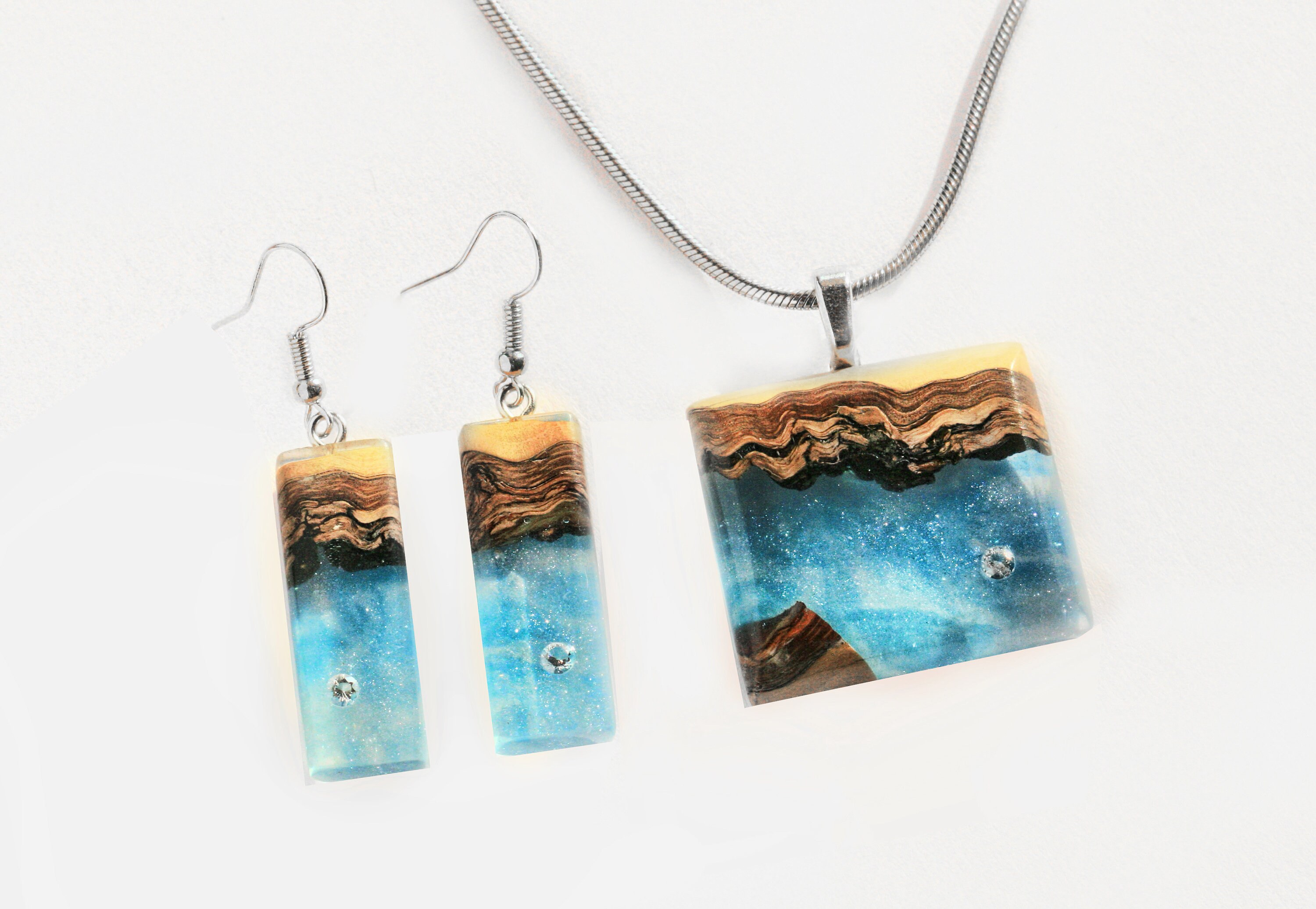 Wood resin jewelry, Boho bride earrings