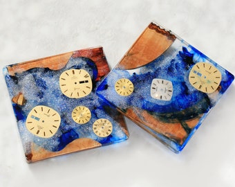 epoxy coasters, vintage omega watch,  Rustic coasters with  watch dials