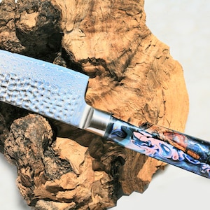 Damascus chef knife or Japanese knife, A Superb Damascus VG10 steel blade and Olive wood handle
