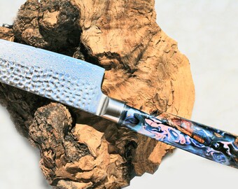 Damascus chef knife or Japanese knife, A Superb Damascus VG10 steel blade and Olive wood handle