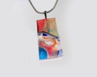 Pink blush art necklace wood resin pendant with  lava effect. A perfect gift for her.