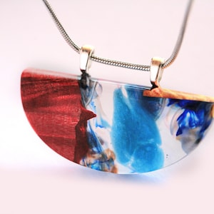Half circle pendant -  red heart jewelry set - maple burl - round snake chain