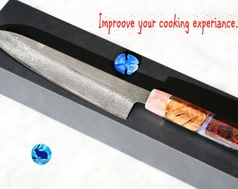 Damascus chef knife, Knives handmade, Gyuto, Purple kitchen knive