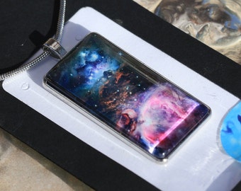 Orion Gemini charm necklace, Orion pendant, glass universe necklace, space jewelry,  glass galaxy universe gift necklace