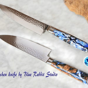 Damascus chef knife or Japanese knife, A Superb Damascus VG10 steel blade and Olive wood handle