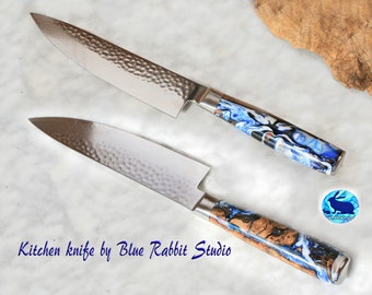 Damascus chef knife or Japanese knife, A Superb Damascus VG10 steel blade and Olive wood handle