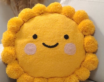 Punch Needle Sun Pillow, Nursery Decoration Baby Sunny Pillow Handmade Smile Sunnie Pillow Decor