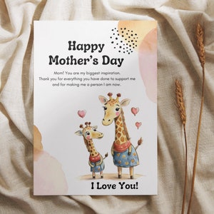 Muttertagskarte zum Ausdrucken, Digital Spezielle Design Grußkarte für Mama, Handgezeichnet süsses Tier Mamas Baby, personalisiertes Geschenk Beste Mama überhaupt