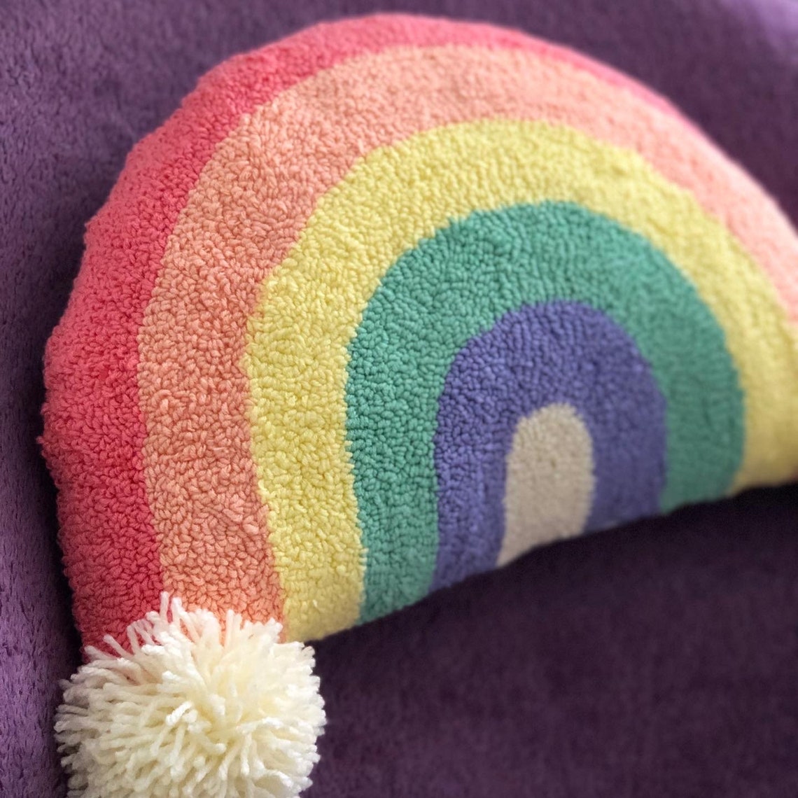 Punch Needle Rainbow Pillow Nursery Decoration Baby Pillow Etsy