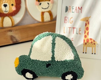 Cuscino per auto Punch Needle, cuscino per auto con decorazione per la cameretta del bambino, regalo carino fatto a mano per auto per ragazzo, decorazione per cuscino per auto