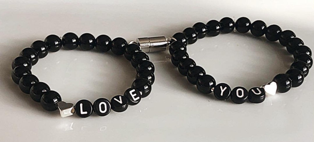 Couple Magnetic Heart Charm Beaded Bracelet 2pcs set – McBead Gifts