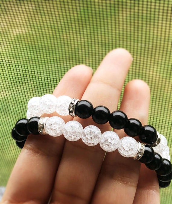 2pc Relationship Couple Bracelets Black and White Bracelets for