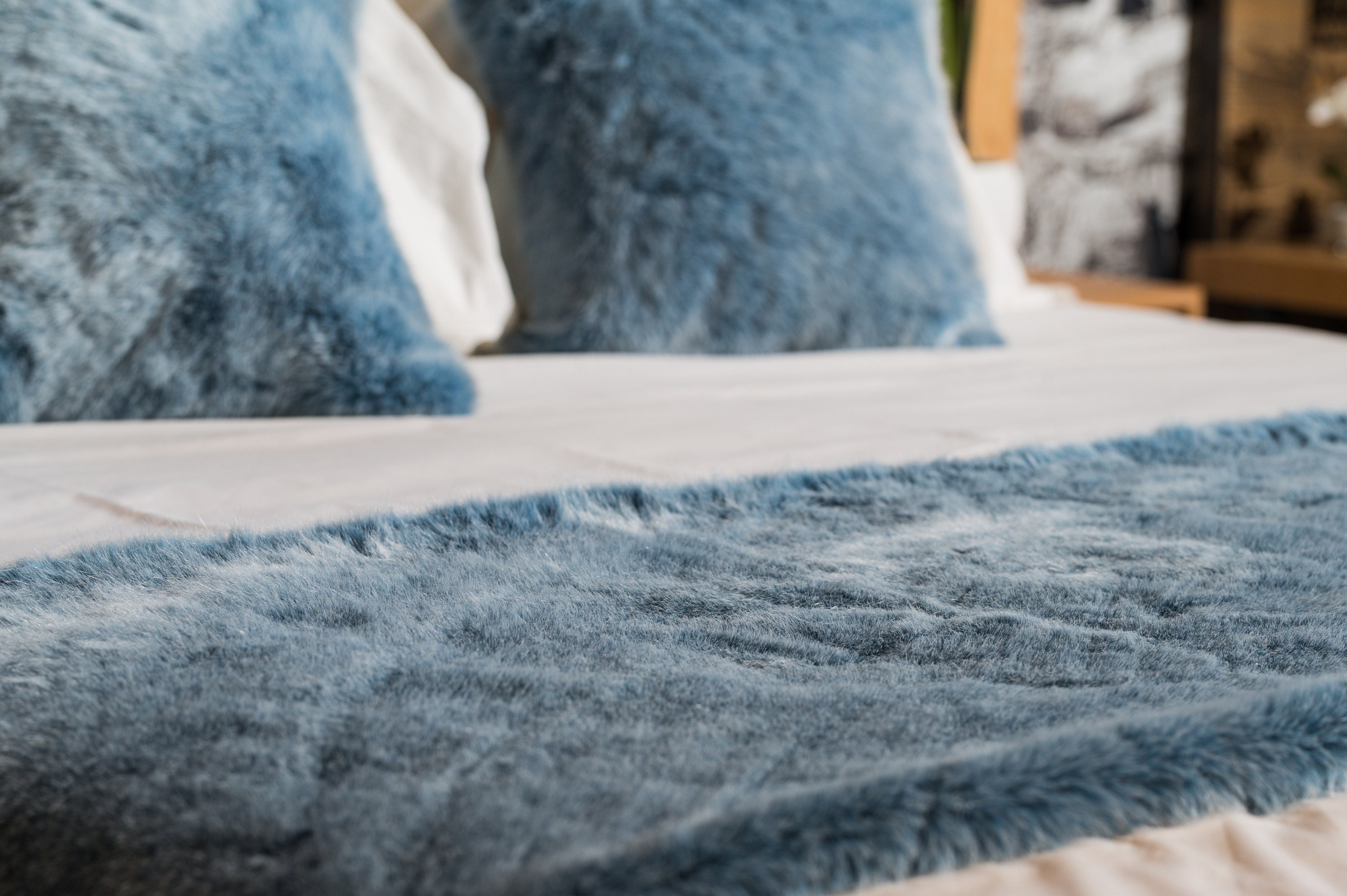 Oceana Set of a Bed Runner and Pillows Covers Fur Bed Runner Etsy