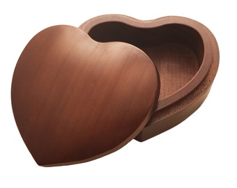 Fully Stained Solid Wood Heart Shaped Box