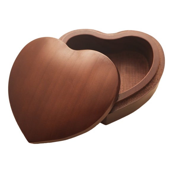 Fully Stained Solid Wood Heart Shaped Box