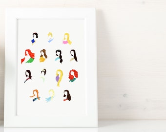 Princess Collection print, princess art print, nursery wall decor girl, instant download, princess gifts, princess printable