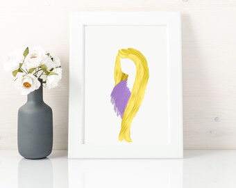 Rapunzel print, princess art print, nursery wall decor girl, instant download, rapunzel gifts, rapunzel printable