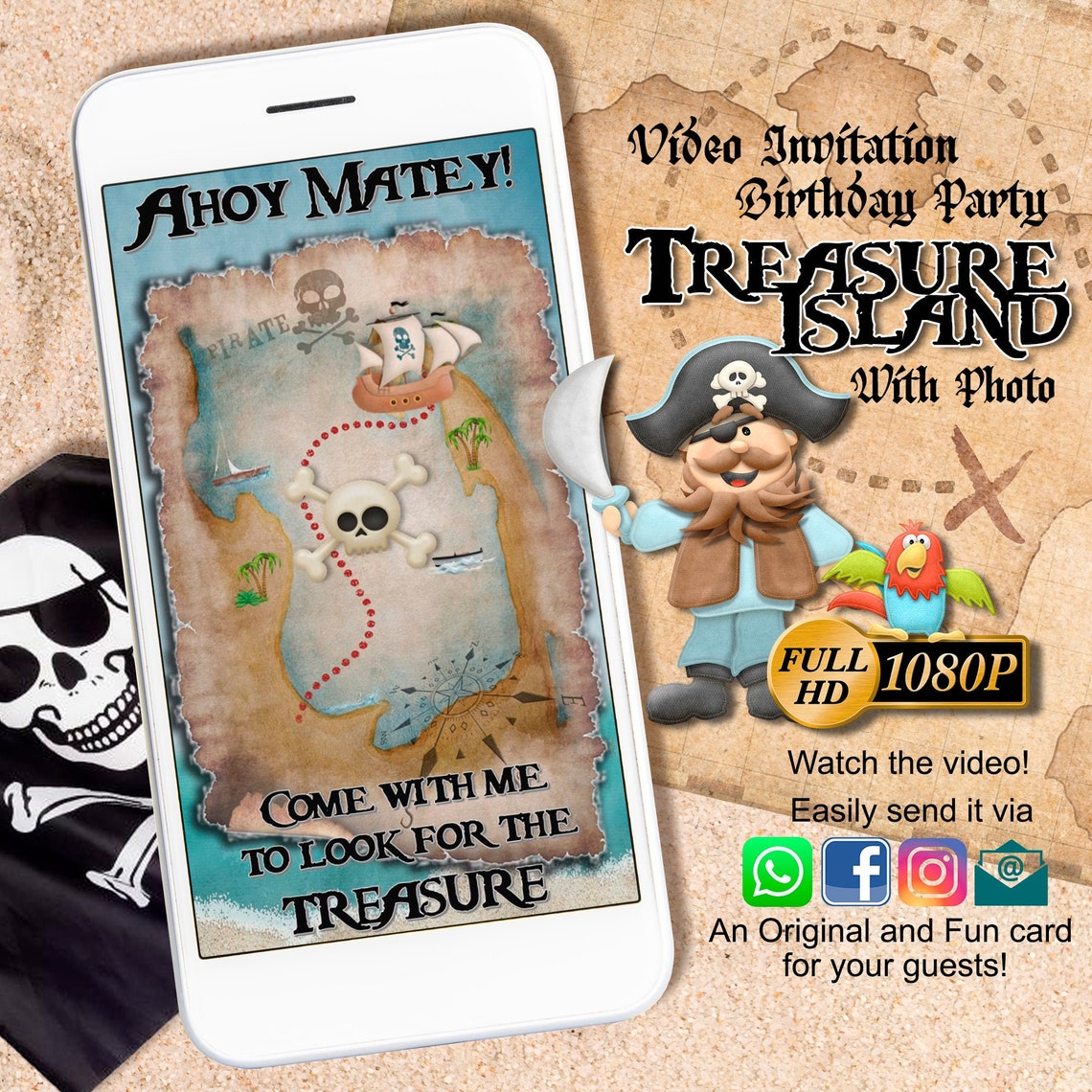 Treasure Island Video Invitation Birthday Party personalized Etsy