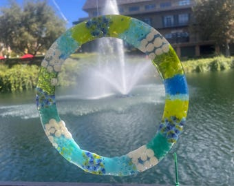 Blue & Green Fused Glass Suncatcher Spinner