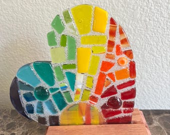 Fused Glass Rainbow Heart