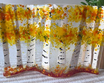 Fused Glass Autumn Birch Tree Panel