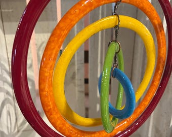 Rainbow Glass Rings Hanging Spinner