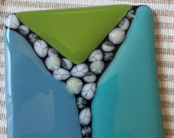 Fused Glass Coaster with Patterned Glass Inlaid Design