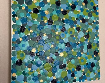 Dotty Spotty Acrylic painting, in blues and greens
