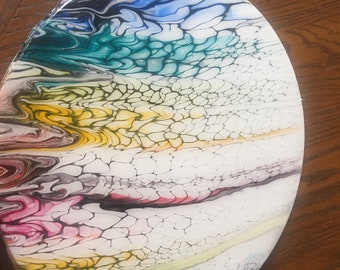 Original Art Acrylic Pour Painting Bloom Swipe Rainbow