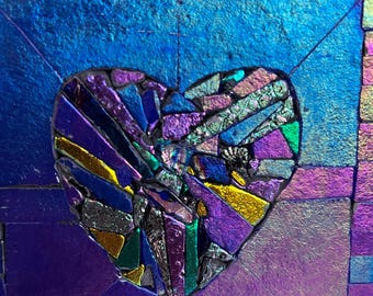 Iridescent Fused Glass Heart Tile