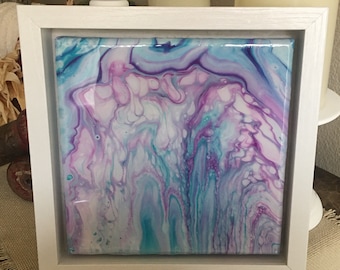 Acrylic Pour Painting Flip Cup 8x8 Framed In The Drift
