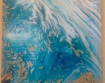 Original Art Acrylic Pour Painting Cloud Pour with Gold Pearls