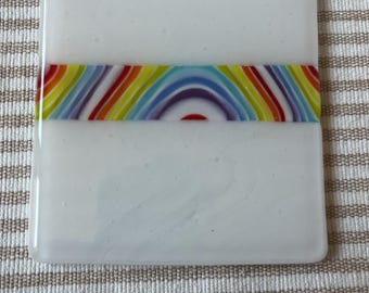Fused Glass Coaster with Patterned Glass Inlaid Design