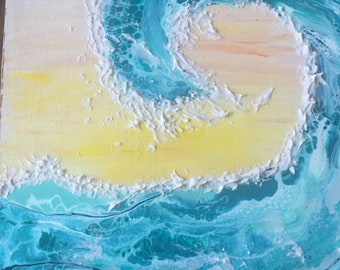 Surfs up! Fluid acrylic wave painting on Cradled wood panel