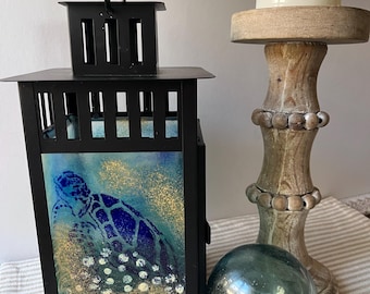 Sea Life Metal Lantern for Indoor or Outdoor Use.