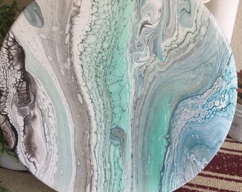 Acrylic Pour Painting Swipe- 10”Round Canvas- Sandy Beach